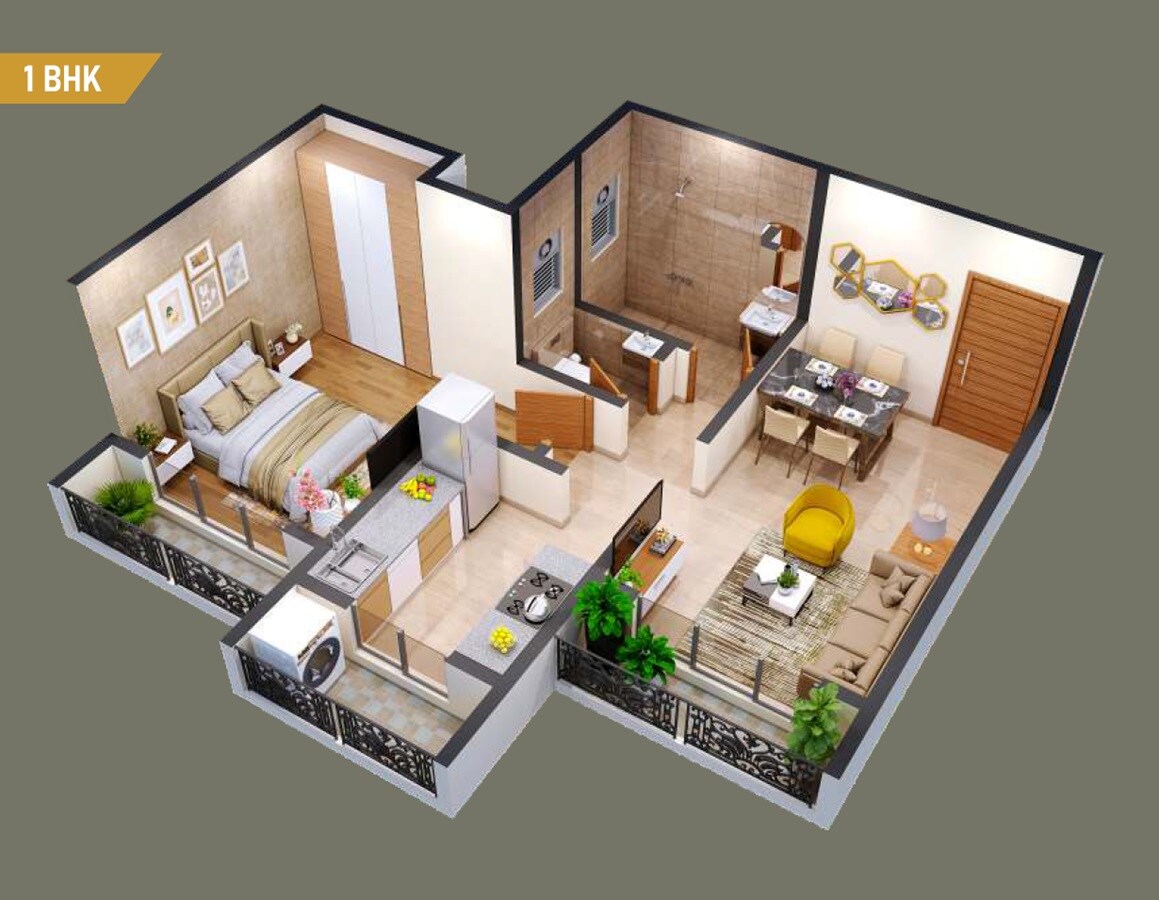 Floor plan of 1 BHK 445 Sq. Ft. Apartment in Shakti Siyara Elite, Thane