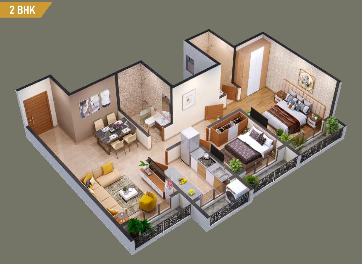 Floor plan of 2 BHK 648 Sq. Ft. Apartment in Shakti Siyara Elite, Thane