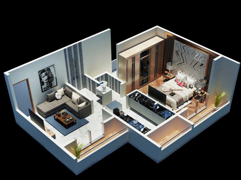 Floor plan of 1 BHK 455 Sq. Ft. Apartment in Shakti Siyara Fortune, Thane