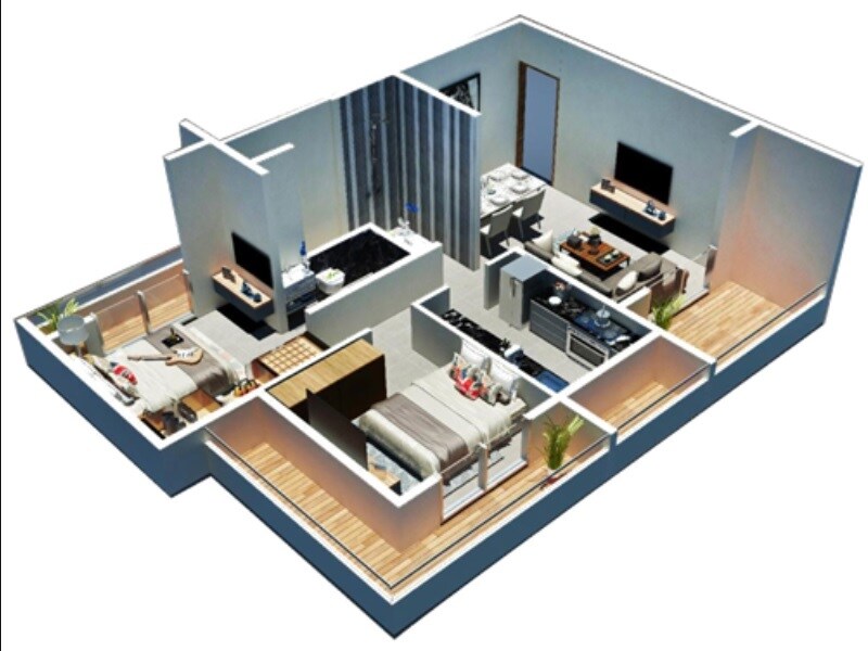 Floor plan of 2 BHK 593 Sq. Ft. Apartment in Shakti Siyara Fortune, Thane
