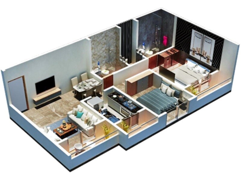 Floor plan of 2 BHK 688 Sq. Ft. Apartment in Shakti Siyara Fortune, Thane