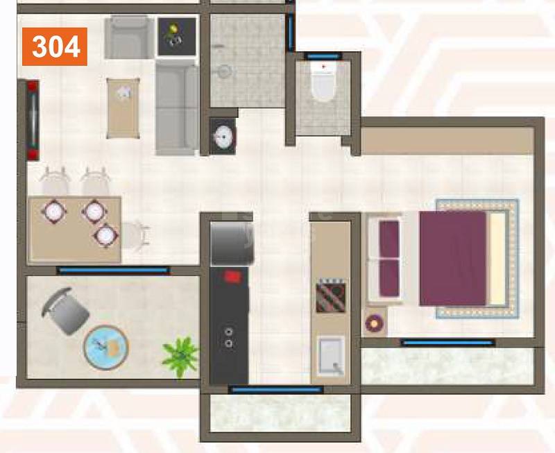 Floor plan of 1 BHK 330 Sq. Ft. Apartment in Shaneshwar Aarti Heights, Thane