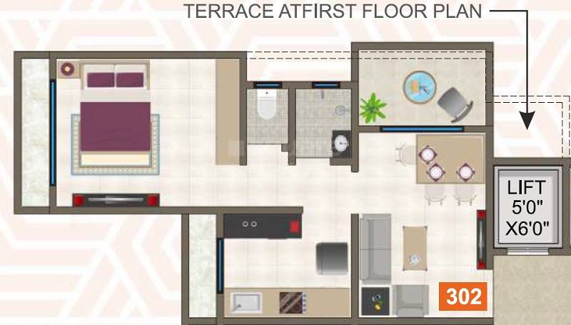 Floor plan of 1 BHK 491 Sq. Ft. Apartment in Shaneshwar Aarti Heights, Thane