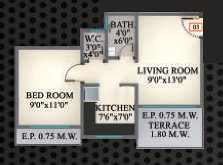 Floor plan of 1 BHK 310 Sq. Ft. Apartment in Shankheshwar Crystal, Thane