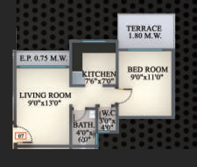Floor plan of 1 BHK 398 Sq. Ft. Apartment in Shankheshwar Crystal, Thane