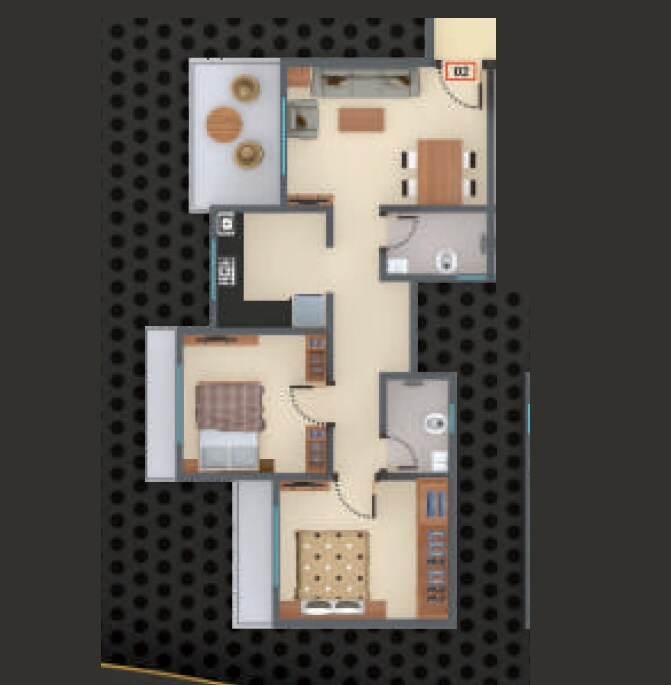 Floor plan of 2 BHK 455 Sq. Ft. Apartment in Shankheshwar Crystal, Thane