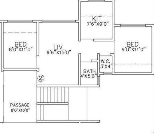 Floor plan of 2 BHK Apartment - 932 sq. ft. in Shankheshwar Presidency, Thane