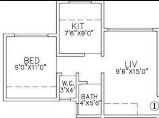 Floor plan of 1 BHK 690 Sq. Ft. Apartment in Shankheshwar Presidency Phase 2, Thane