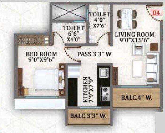 Floor plan of 1 BHK 464 Sq. Ft. Apartment in Shankheshwar Privia, Thane
