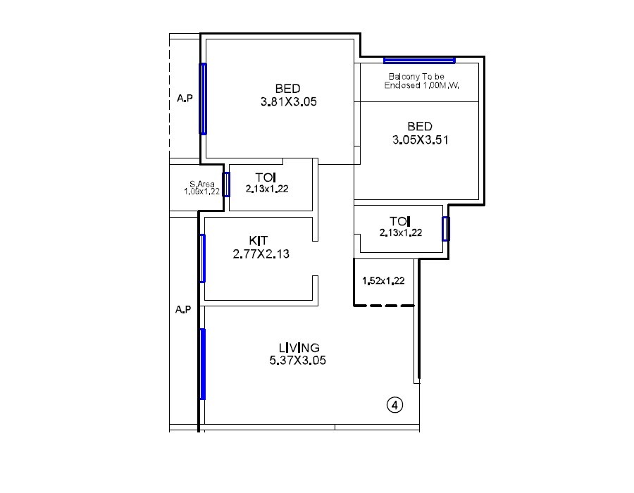 2 BHK 593 Sq. Ft. Apartment