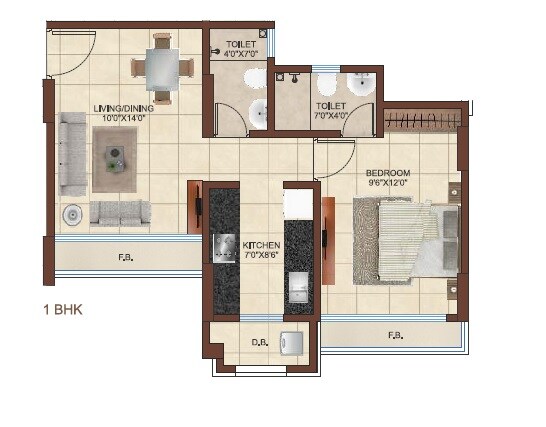 Floor plan of 1 BHK 360 Sq. Ft. Apartment in Shanti Garden Mira Road, Thane