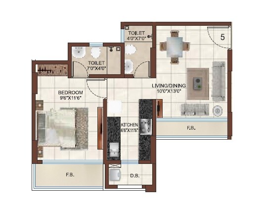 Floor plan of 1 BHK 401 Sq. Ft. Apartment in Shanti Garden Mira Road, Thane