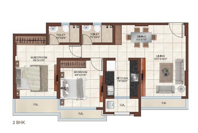 Floor plan of 2 BHK 567 Sq. Ft. Apartment in Shanti Garden Mira Road, Thane