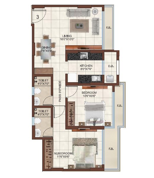 Floor plan of 2 BHK 594 Sq. Ft. Apartment in Shanti Garden Mira Road, Thane