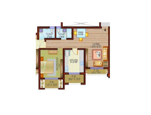 Floor plan of 1 BHK 431 Sq. Ft. Apartment in Shanti One, Thane