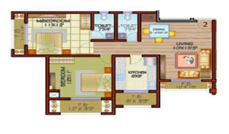 Floor plan of 2 BHK 673 Sq. Ft. Apartment in Shanti One, Thane