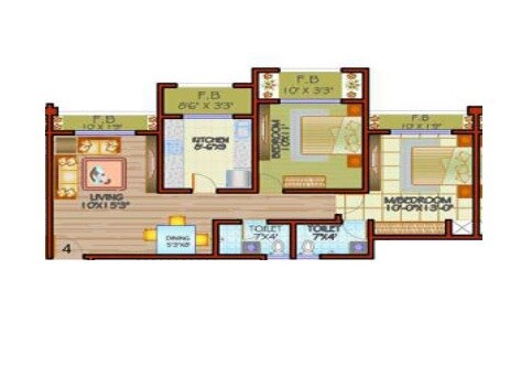 Floor plan of 2 BHK 641 Sq. Ft. Apartment in Shanti One Mira Road, Thane