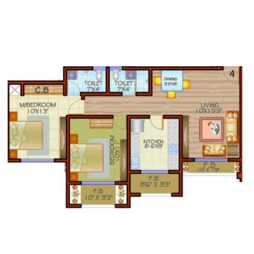 Floor plan of 2 BHK 581 Sq. Ft. Apartment in Shanti Seven, Thane