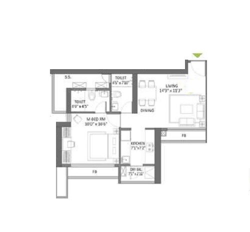 1 BHK 394 Sq. Ft. Apartment