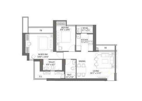 2 BHK 550 Sq. Ft. Apartment