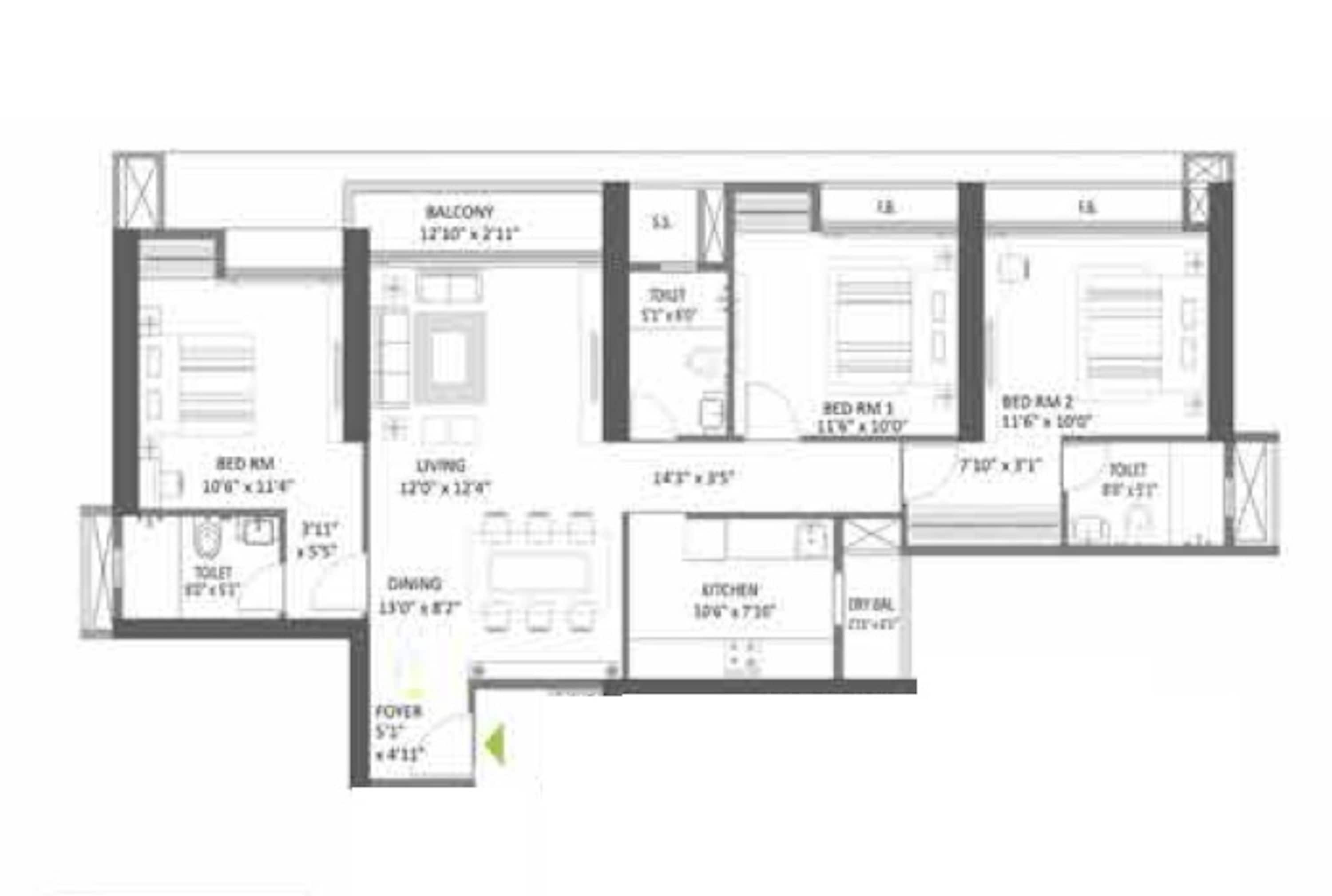 shapoorji pallonji northern lights apartment 3 bhk 1150sqft 20235919115956