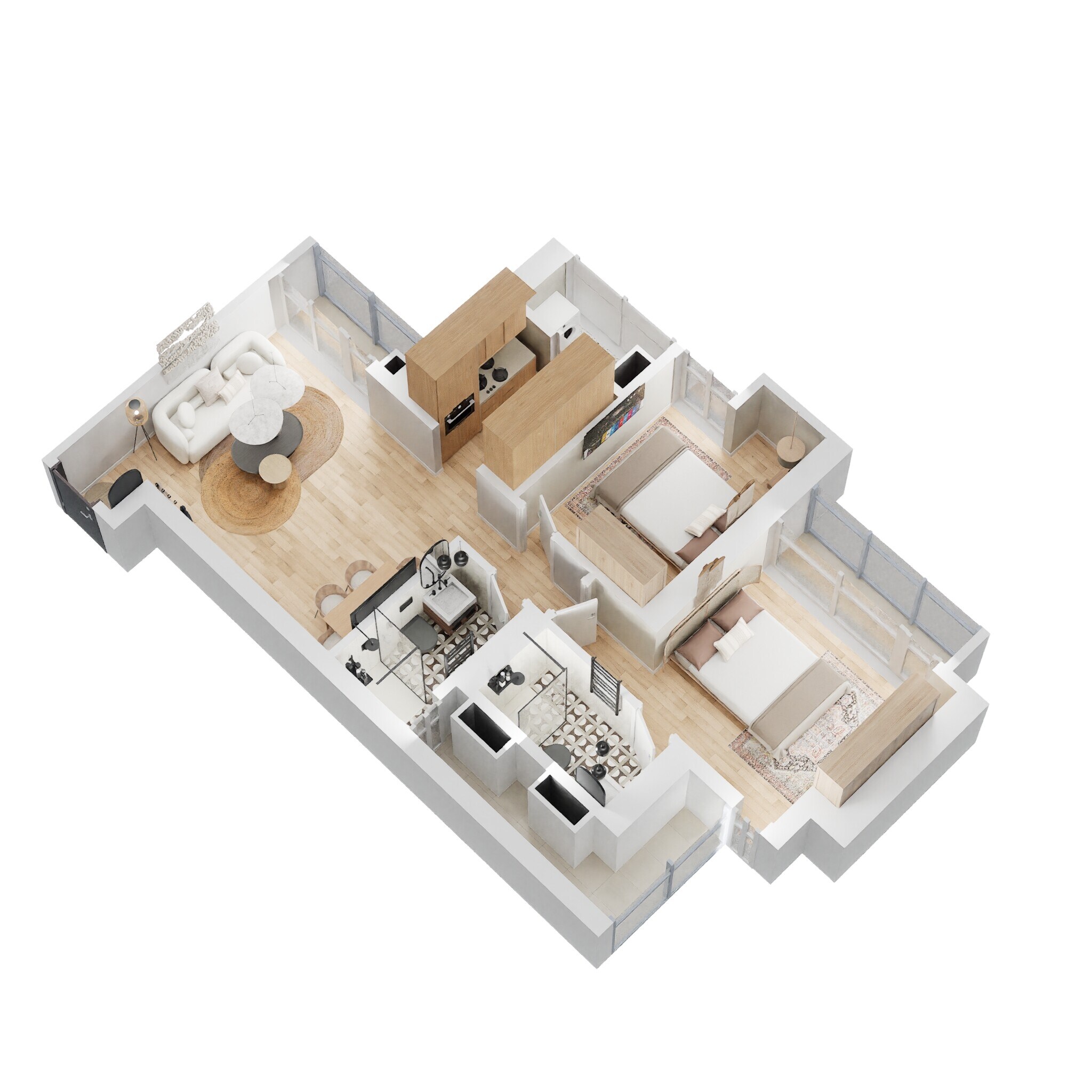 Floor plan of 2 BHK 543 Sq. Ft. Apartment in Shapoorji Pallonji Northern Lights Omega, Thane