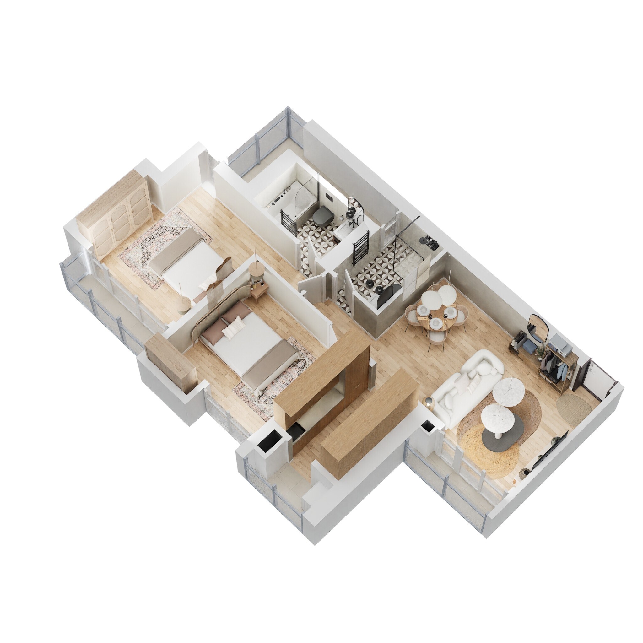 Floor plan of 2 BHK 623 Sq. Ft. Apartment in Shapoorji Pallonji Northern Lights Omega, Thane