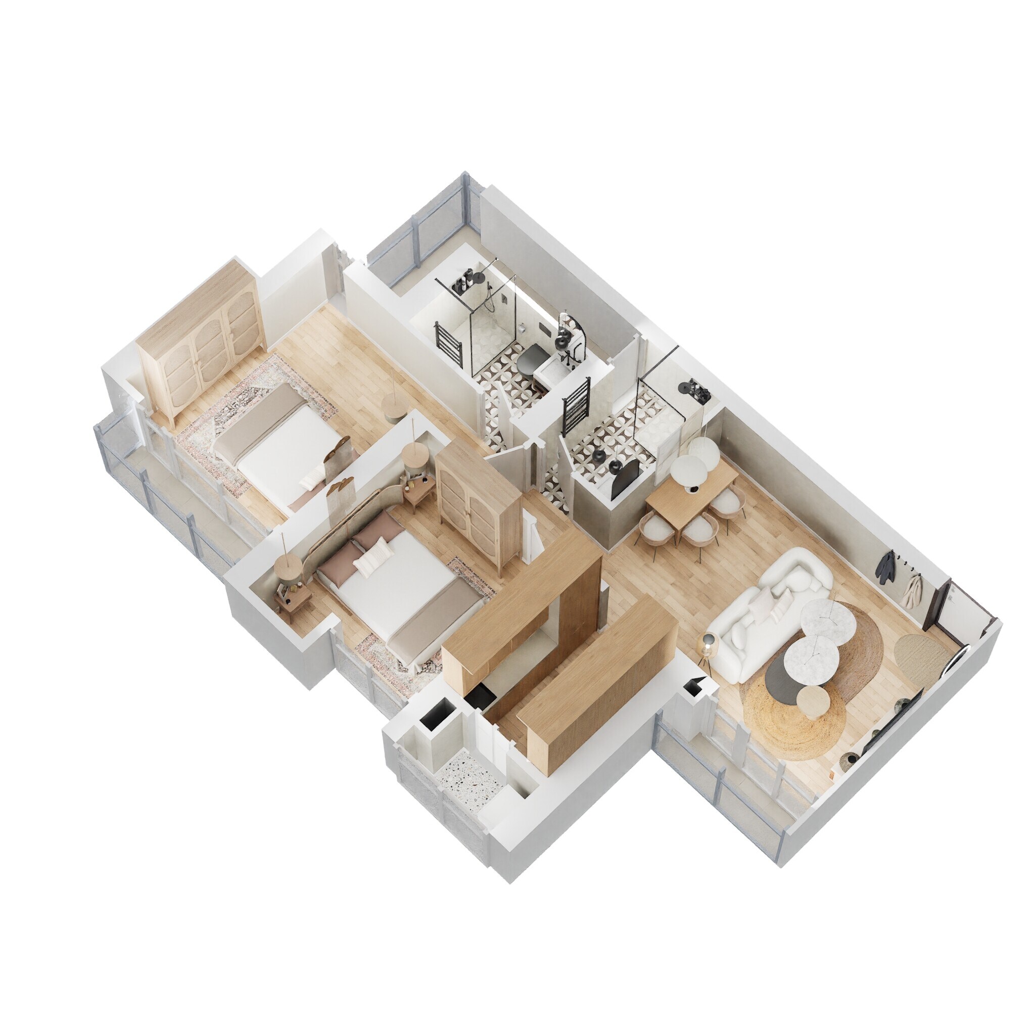 Floor plan of 2 BHK 588 Sq. Ft. Apartment in Shapoorji Pallonji Northern Lights Oyster, Thane