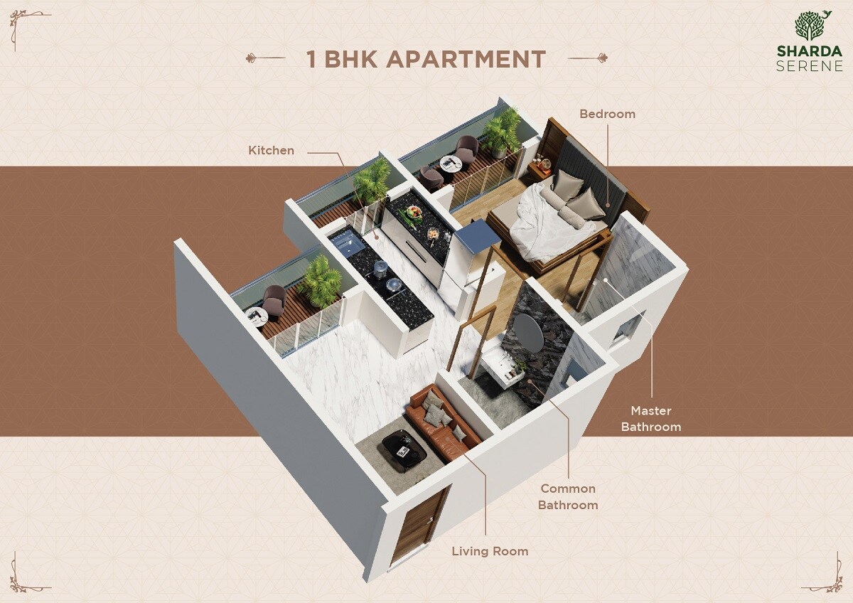 Floor plan of 1 BHK 476 Sq. Ft. Apartment in Sharda Serene, Thane