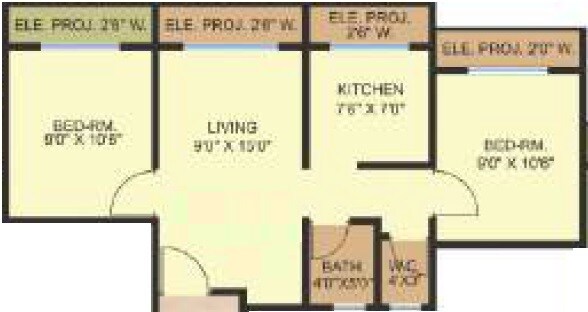 Floor plan of 2 BHK 525 Sq. Ft. Apartment in Shashwat Park, Thane