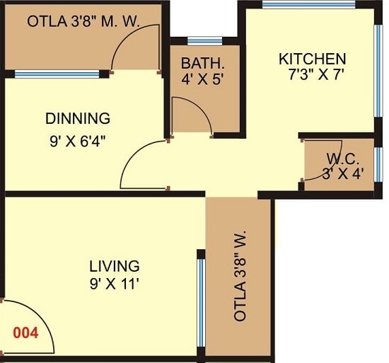 Floor plan of 215 Sq. Ft. Studio in Shashwat Park, Thane