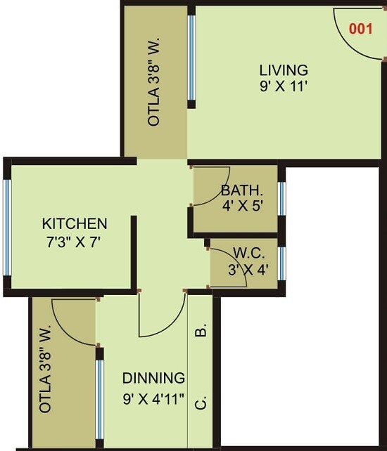 Floor plan of 226 Sq. Ft. Studio in Shashwat Park, Thane
