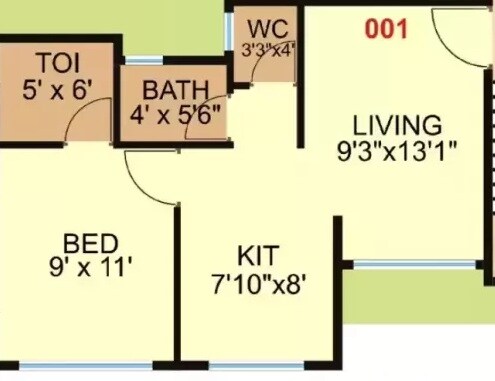 Floor plan of 1 BHK 344 Sq. Ft. Apartment in Shashwat Vaastu, Thane