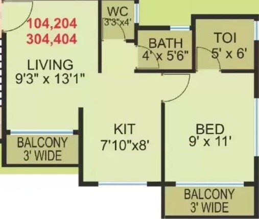 Floor plan of 1 BHK 425 Sq. Ft. Apartment in Shashwat Vaastu, Thane
