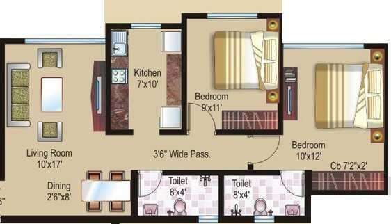 2 BHK 850 Sq. Ft. Apartment in Sheth Athena