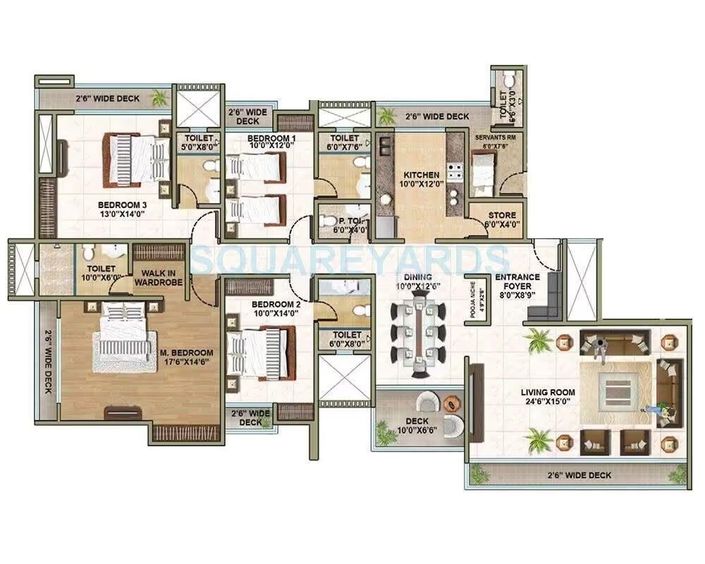 Floor plan of 4 BHK 2241 Sq. Ft. Apartment in Sheth Avalon, Thane