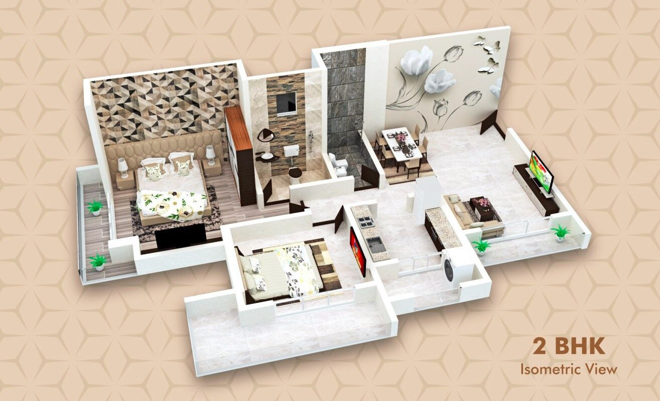 Floor plan of 2 BHK 472 Sq. Ft. Apartment in Sheth Supreme, Thane