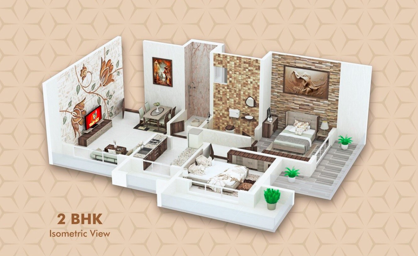 Floor plan of 2 BHK 613 Sq. Ft. Apartment in Sheth Supreme, Thane