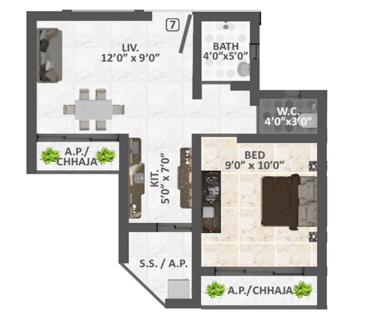 1 BHK 358 Sq. Ft. Apartment