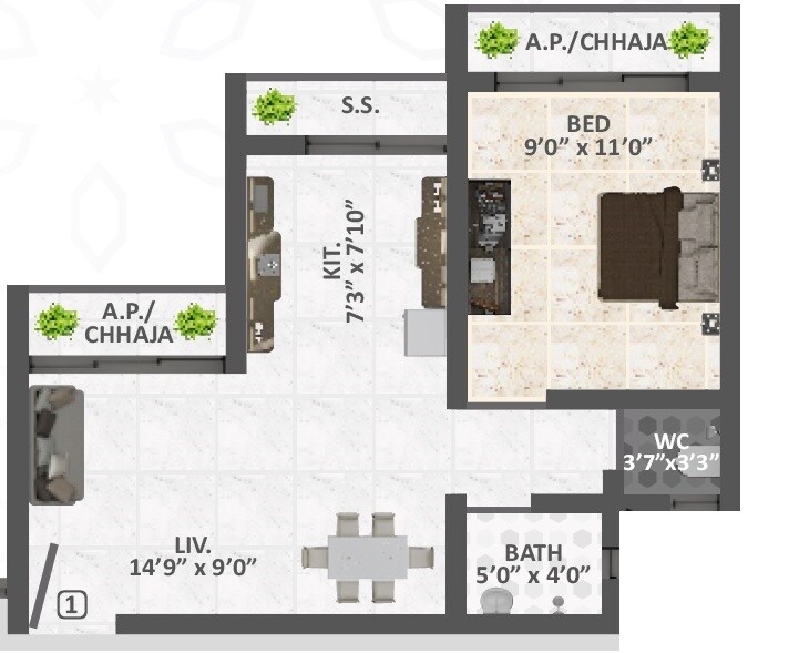 Floor plan of 1 BHK 368 Sq. Ft. Apartment in Shiv Paradise Badlapur, Thane