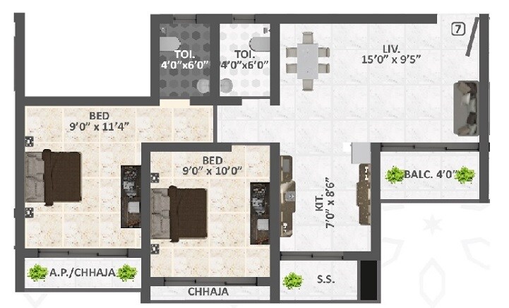 Floor plan of 2 BHK 494 Sq. Ft. Apartment in Shiv Paradise Badlapur, Thane