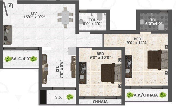 2 BHK 496 Sq. Ft. Apartment