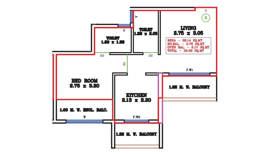 Floor plan of 1 BHK 303 Sq. Ft. Apartment in Shiv RM Solitaire, Thane