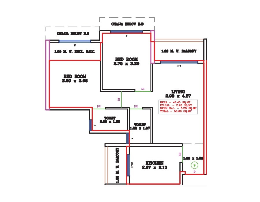 Floor plan of 2 BHK 522 Sq. Ft. Apartment in Shiv RM Solitaire, Thane