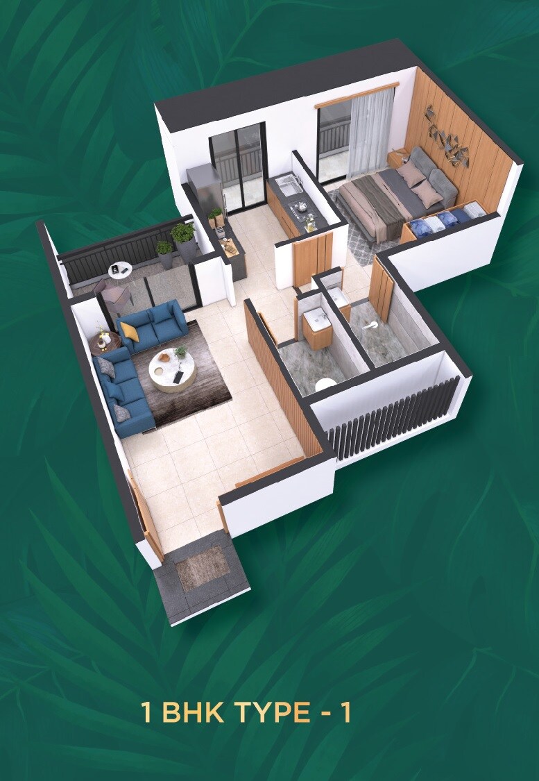 Floor plan of 1 BHK 309 Sq. Ft. Apartment in Shiv Shakti Hari Shrushti, Thane