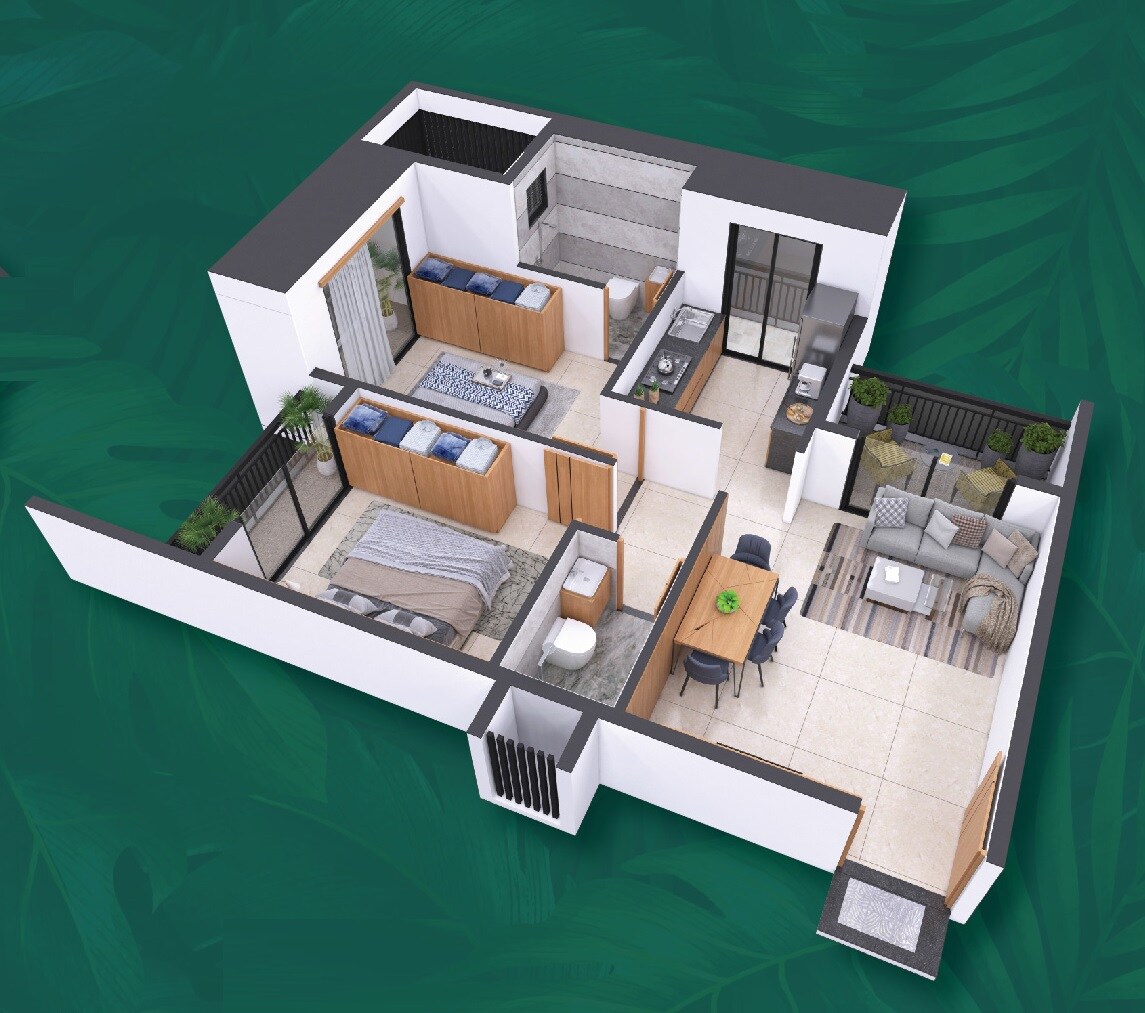 Floor plan of 2 BHK 495 Sq. Ft. Apartment in Shiv Shakti Hari Shrushti, Thane