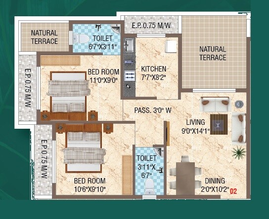 Floor plan of 2 BHK 531 Sq. Ft. Apartment in Shiv Shakti Hari Shrushti, Thane