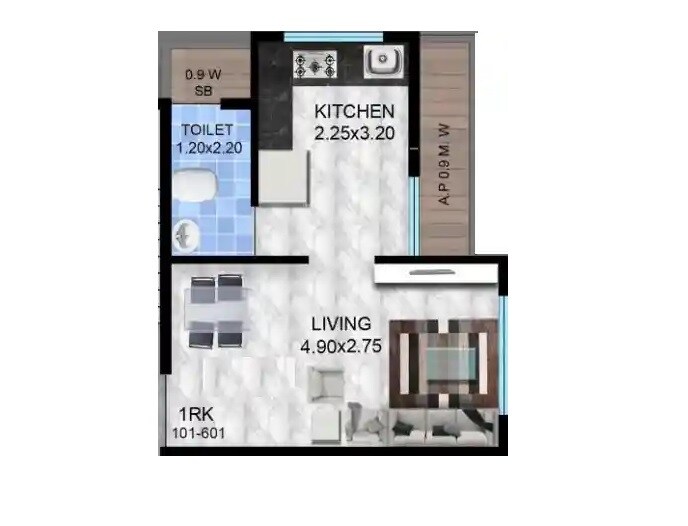 Floor plan of 231 Sq. Ft. Studio in Shiv Vatika Badlapur, Thane