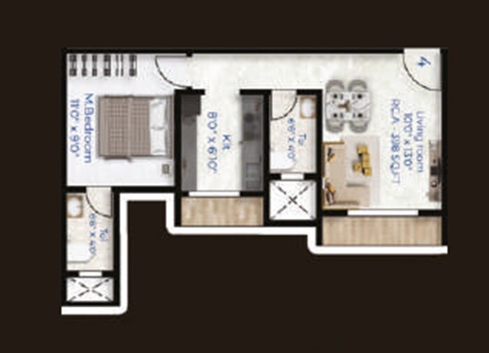 Floor plan of 1 BHK 439 Sq. Ft. Apartment in Shivaay Kartik Enclave, Thane