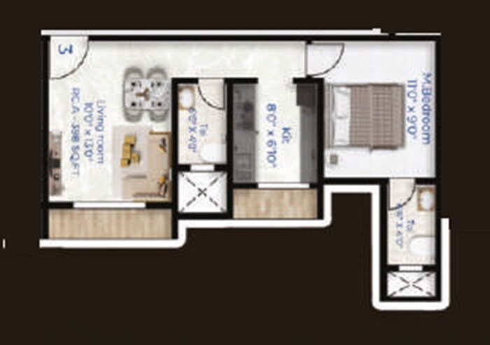Floor plan of 1 BHK 442 Sq. Ft. Apartment in Shivaay Kartik Enclave, Thane